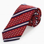 PINOTI RED BLUE WHITE SILVER STRIPES FLORAL TIE-30SHADES