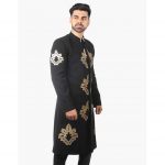 Laser cut sherwani jacket with pyjama-Manoviraj Khosla