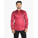 Red cotton full sleeves shirt- Manoviraj Khosla