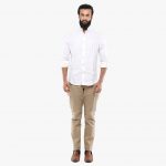 White linen shirt with roll up printed detailing - Rohit Karma